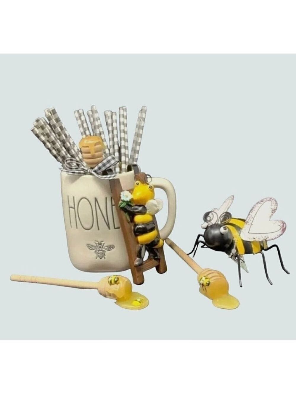 Honey Bee 2 Piece Set Tiered Tray Shelf Decor Spring Summer Farmhouse Kitsch